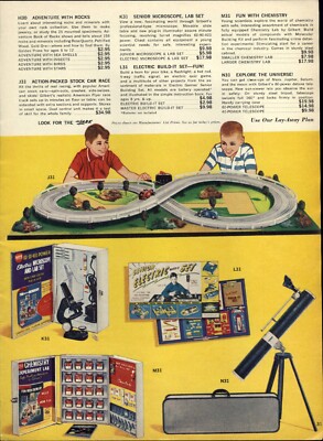 1960 PAPER AD COLOR Toy Gilbert Senior Microscope Lab Set Slot Car Race Set