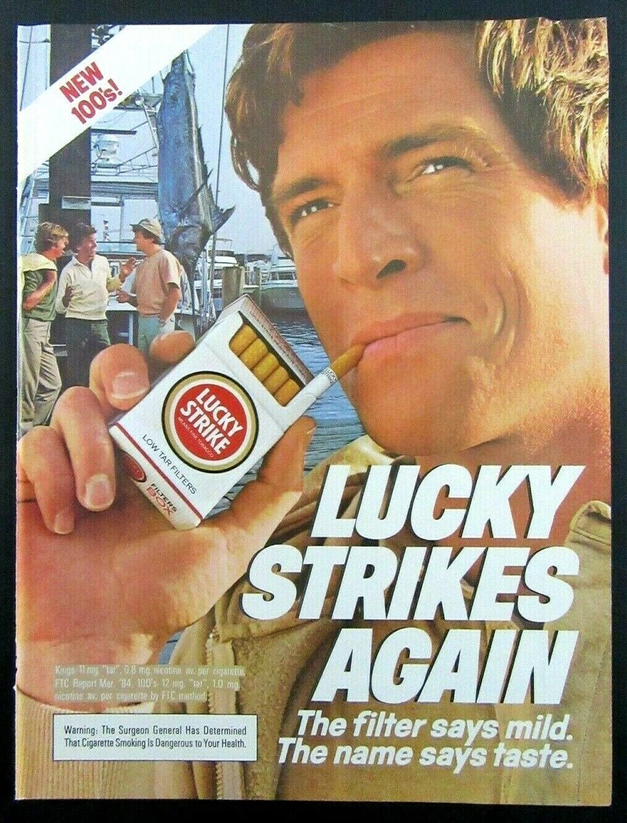 1984 LUCKY STRIKE CIGARETTES New 100's Fishing Dock Magazine Ad | eBay