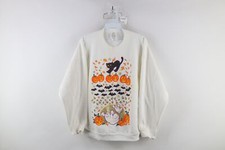 Vintage 90s Womens Large Distressed Halloween Pumpkin Ghost Cat Sweatshirt USA