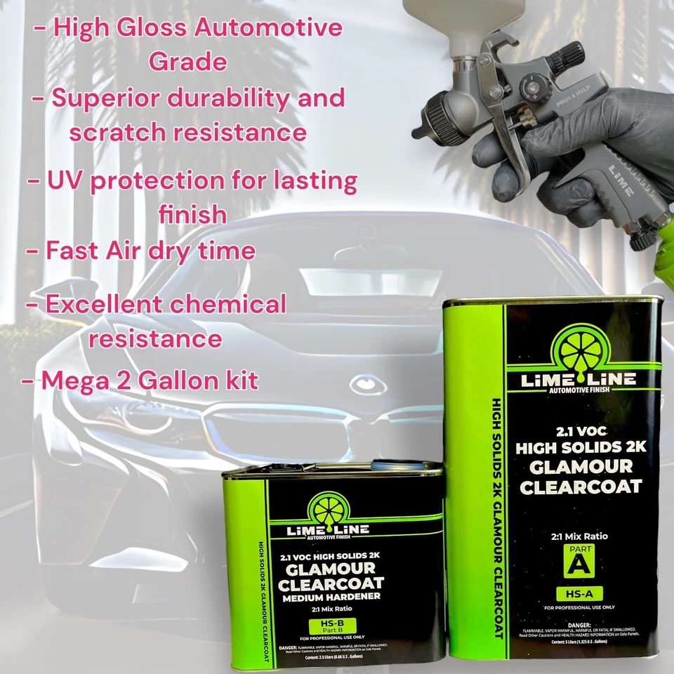 Kit Clearcoat de uretano automotriz LiME LiNE 2 galones - mezcla 2:1 alto brillo - transparente Foto 2 de 2