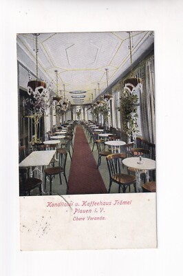 D5126 Ansichtskarte PLAUEN i. V. Konditorei  Kaffehaus Trömel Obere Veranda 1929