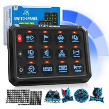 P1s-B12X 12 Gang Switch Panel, Toggle Switch LED Light Switch Strobe Pulsed Box