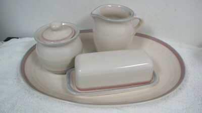 PFALTZGRAFF PINK AURA BUTTER DISH SUAGR & CREAMER OVAL PLATTER 