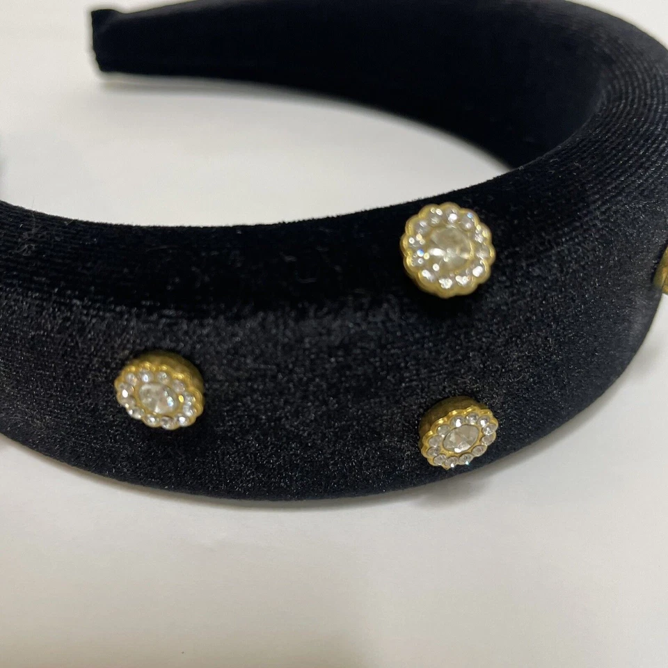 Diadema barroca acolchada de terciopelo negro para mujer con tachuelas estrás joya hecha a mano Foto 2 de 4