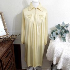 Vintage Yellow Nylon Maxi Long sleeve Collared Nightgown Size M/L