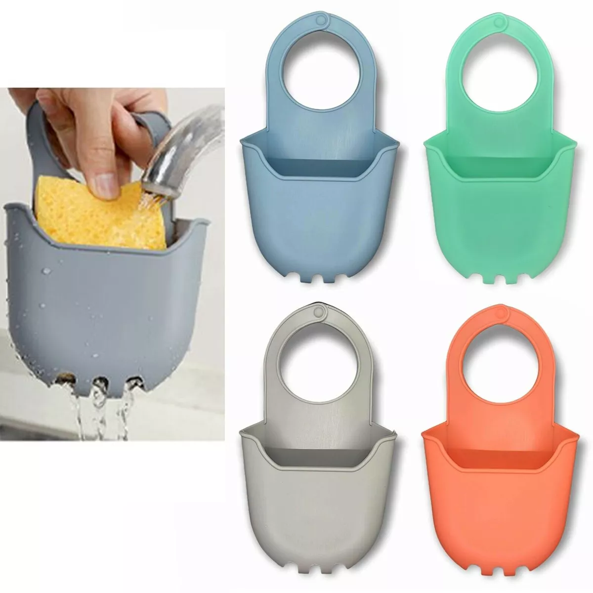 4 Sink Caddy Kitchen Silicone Soap Sponge Holder Hanging Basket