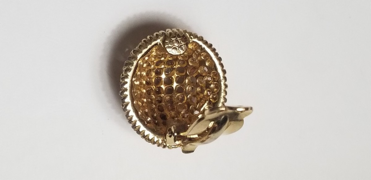 Vintage Pat 156452 Gold Tone Rhinestone Button clip on earrings | eBay