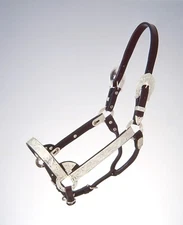 Silver Show Halter - Miniature Horse Sz Large - Dark Oil Leather - Matching Lead