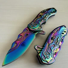 8” Rainbow Dragon Tactical Spring Assisted Open Folding Pocket Knife