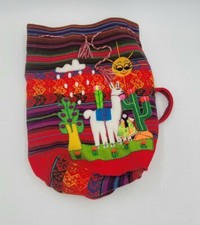 Inca Peruvian Small Backpack Embroidery Alpaca Girl Sun Woven Knapsack Purse Red