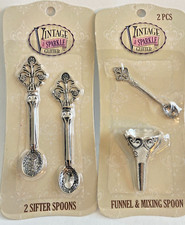 Vintage Glitter  Sparkle Silver Metal Glitter Funnel  Mixing  Sifter Spoons