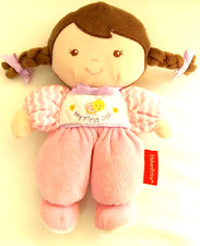 8" Fisher Price My First Doll Pink Brunette Stuffed Plush Baby Ladybug Rattles