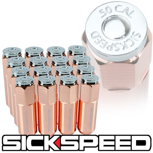 SICKSPEED 16 PC ROSE GOLD W/.50 CAL CHROME BULLET 60MM LUG NUTS 12X1.5