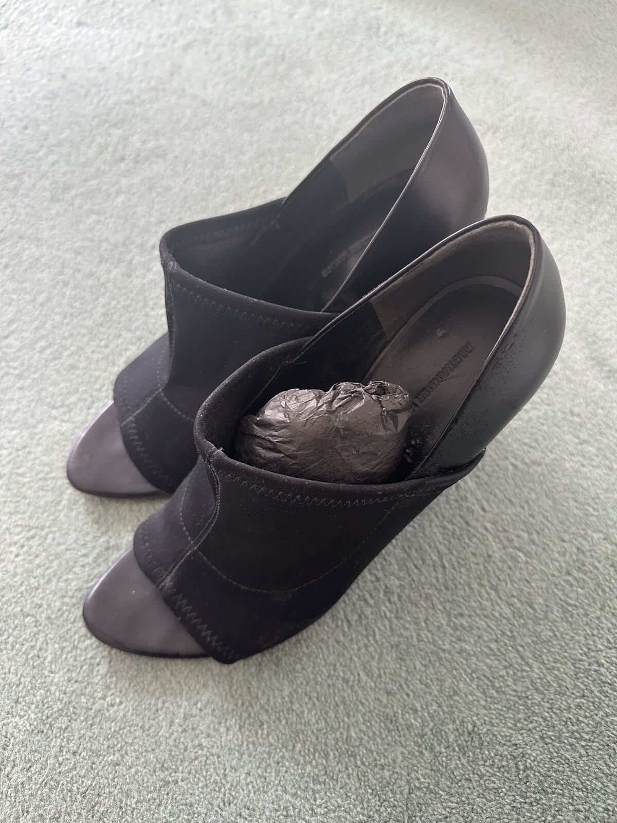 Alexander Wang Black Leather and Stretch Fabric Alla Wedge Open Toe Pumps Black image 5