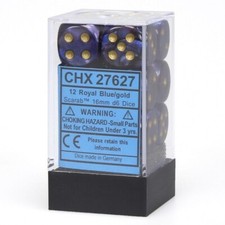  Chessex Dice D6 Scarab Royal Blue and Gold 12 Count CHX27627