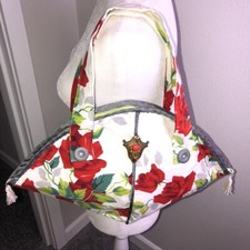 Red Roses Canvas Large Shoulder Handbag 17"x11" Half Moon Zip Hand Made in USA