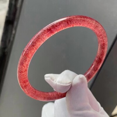 Natural Red Ice Strawberry Quartz Crystal Thin Bangle AAA Inner Diameter 60mm