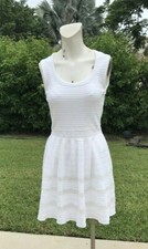 M MISSONI WHITE KNIT SEMI SHEER STRIPES SLEEVELESS DRESS Sz 40 MADE IN ITALY