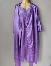 Vintage Y2K Scarce Amoureuse Nightgown  Robe 2 PC Lot Royal Purple Lace Satin L