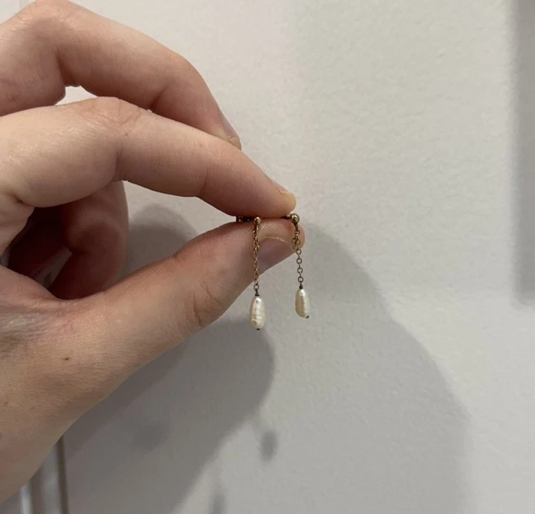 9ct Gold Pearl Dangle Stud Earrings