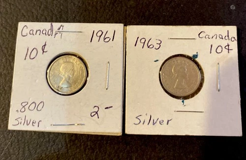 1961 / 1063 Canadian and Dimes Silver Coins Lot Of Two