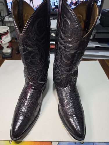 Vintage Acme 16149 Snake Skin Cowboy Boots Black Cherry Size 8.5 D - Image 1
