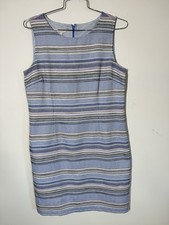 Talbots Women’s Blue Striped Tweed Shift Dress Sleeveless Lined Pockets Size 12