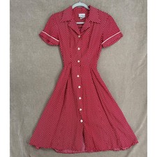 Vintage KC Spencer Red Polka Dot Button Front Midi Dress Pinup Rockabilly Size 8