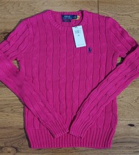 Polo Ralph Lauren Sweater Women's XS Pink Cable Knit Crewneck Pima Cotton NWT