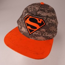 Superman Hat Boys Digital Camo Orange Adjustable Snapback Flat Brim