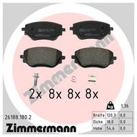 Zimmermann Bremsbelagsatz Scheibenbremse 26188.180.2 FüR Renault Clio 5 LPG B7MT