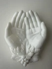 Vintage Westmoreland Milk Glass Open Hands Soap Candy Prayer Dish Grapes Leaves