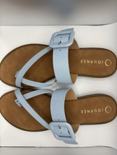 Journee Collection Light Blue Brown Strappy Buckle Women's Sandals Synthetic