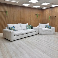 Furniture Village ‘Pandora’ 4 Seater Split Frame Sofa + Snuggler Silver Fabric