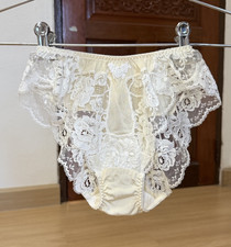 VTG Light Cotton Sissy Panties Sheer Nylon Lace Full Coverage Brief Waist 26-28"