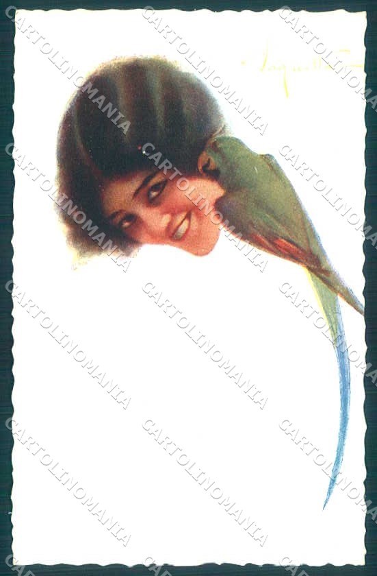 Cartolina Artista Firmata Pagnotta Moda Glamour Lady Pappagallo Serie 1003 VK9283