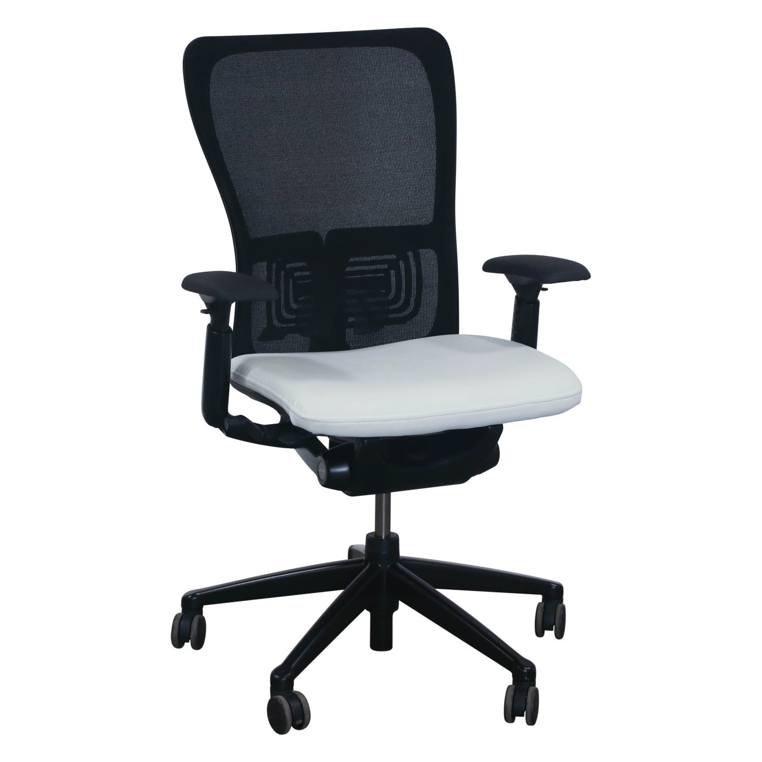 White Pu Leather Seat Mesh Back Adjustable Ergonomic