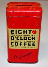 Vintage Tin Coin Bank Advertising Eight O’Clock Coffee A&P For Savings Red 4”