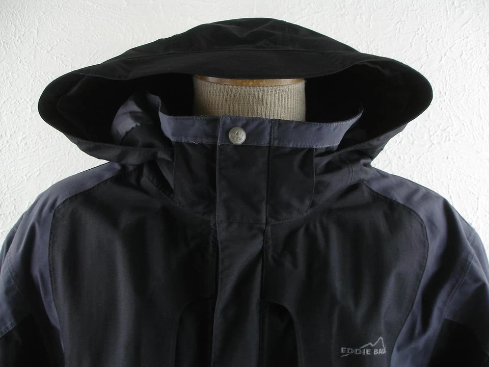 Men's L Eddie Bauer Weatheredge Superior Black Gray Waterproof Parka Rain Jacket - Image 3 of 4