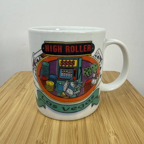 Vintage Las Vegas High Rollers Ceramic Coffee Mug Casino Souvenir Slots Cards