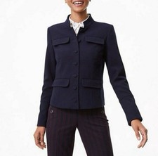 Loft Military Style Career Office Blazer Button Jacket Navy Blue Womens Size 12