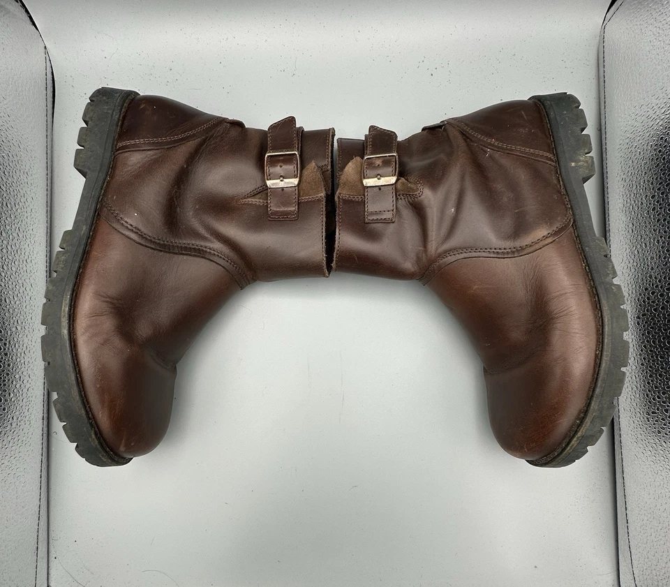 BIRKENSTOCK Mujer 10 Marrón Cuero Tobillo Moto Botas 41 L Cremallera Hebilla Suela Foto 4 de 4