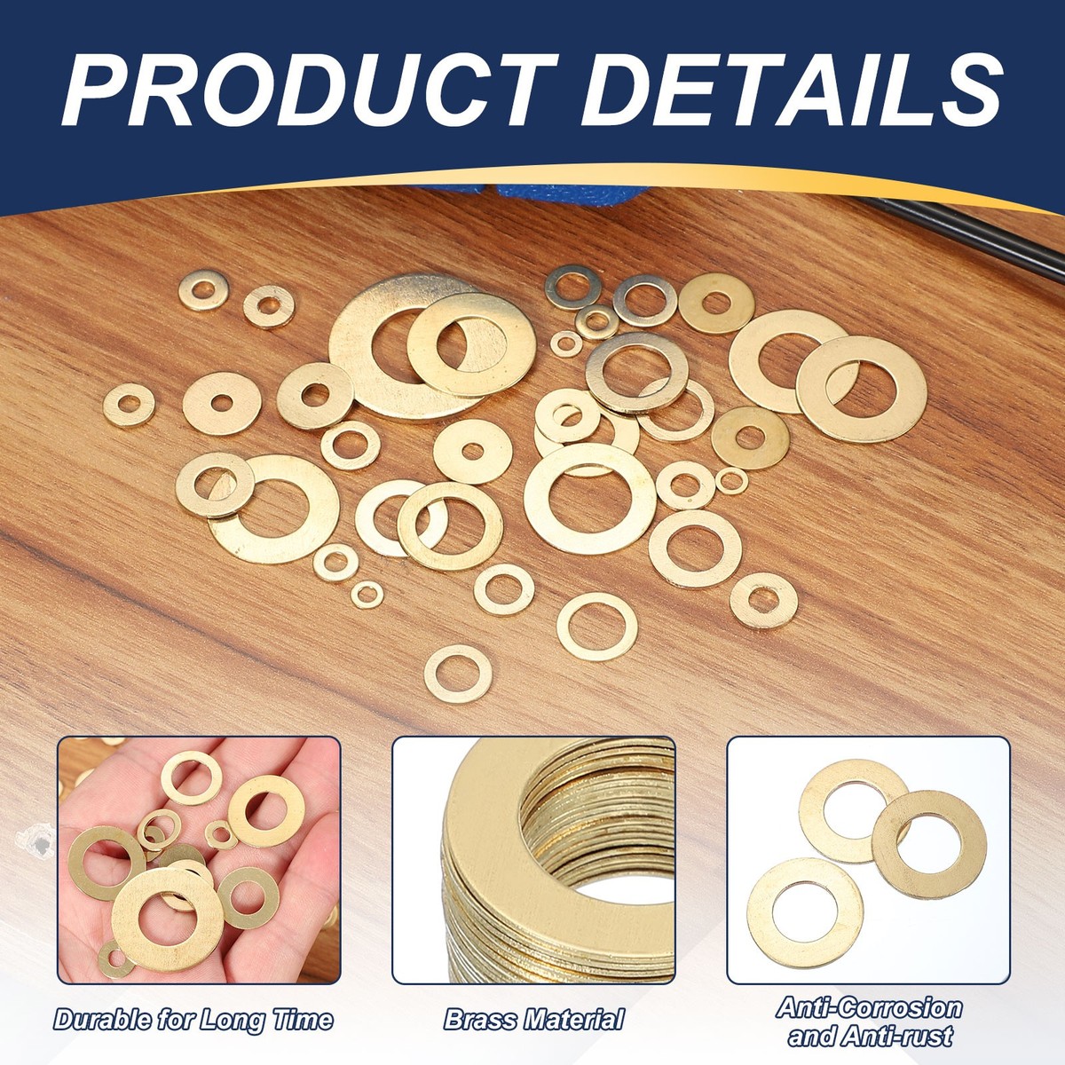 ECSiNG Brass Friction Washers – 3/4" OD, 11/16" ID, 0.5mm Thick, 10-Pack, Gold, For Bolts & Screws To Prevent Loosening