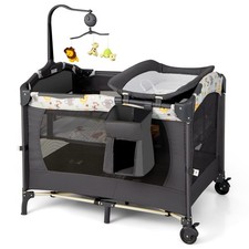 HONEY JOY Pack and Play 4-in-1 Baby Bedside Sleeper Diaper Changing Table Storag