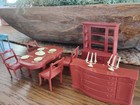 Vintage Lot Marx Doll House Plastic Dining Room Table/Chairs Hutch Buffet Candle — photo 6