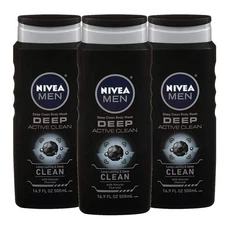 NIVEA MEN DEEP Active Clean Charcoal Body Wash, 16.9 Fl Oz - 3 PACK - FAST SHIP