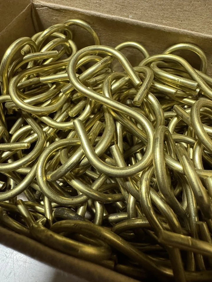 "Caja de 100 ganchos S de latón macizo 1-3/4"" 1,75"" estilo abierto claro nuevo en caja" Foto 2 de 4