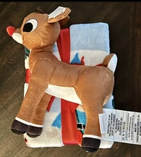 NEW!! Rudolph the Red Nosed Reindeer Plush Hugger & 40"x50" Blanket Kid's Throw