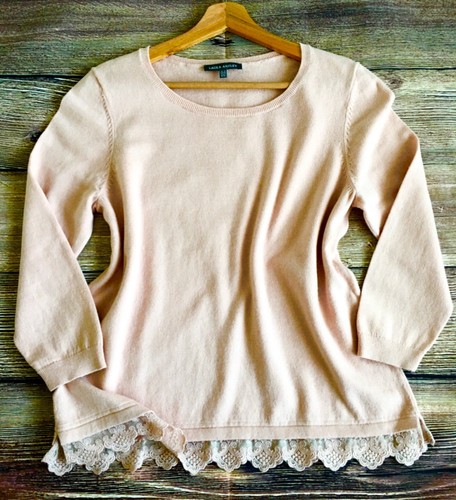 Laura Ashley Pullover Blush Baumwolle/Wolle Spitzensaum, UK 12 - Bild 1 von 9