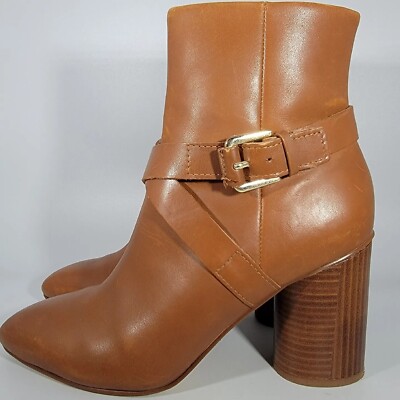 Nine West Cavanagh Tan Leather Ankle Bootie 7.5 M Side Zip Round Heel *flaw